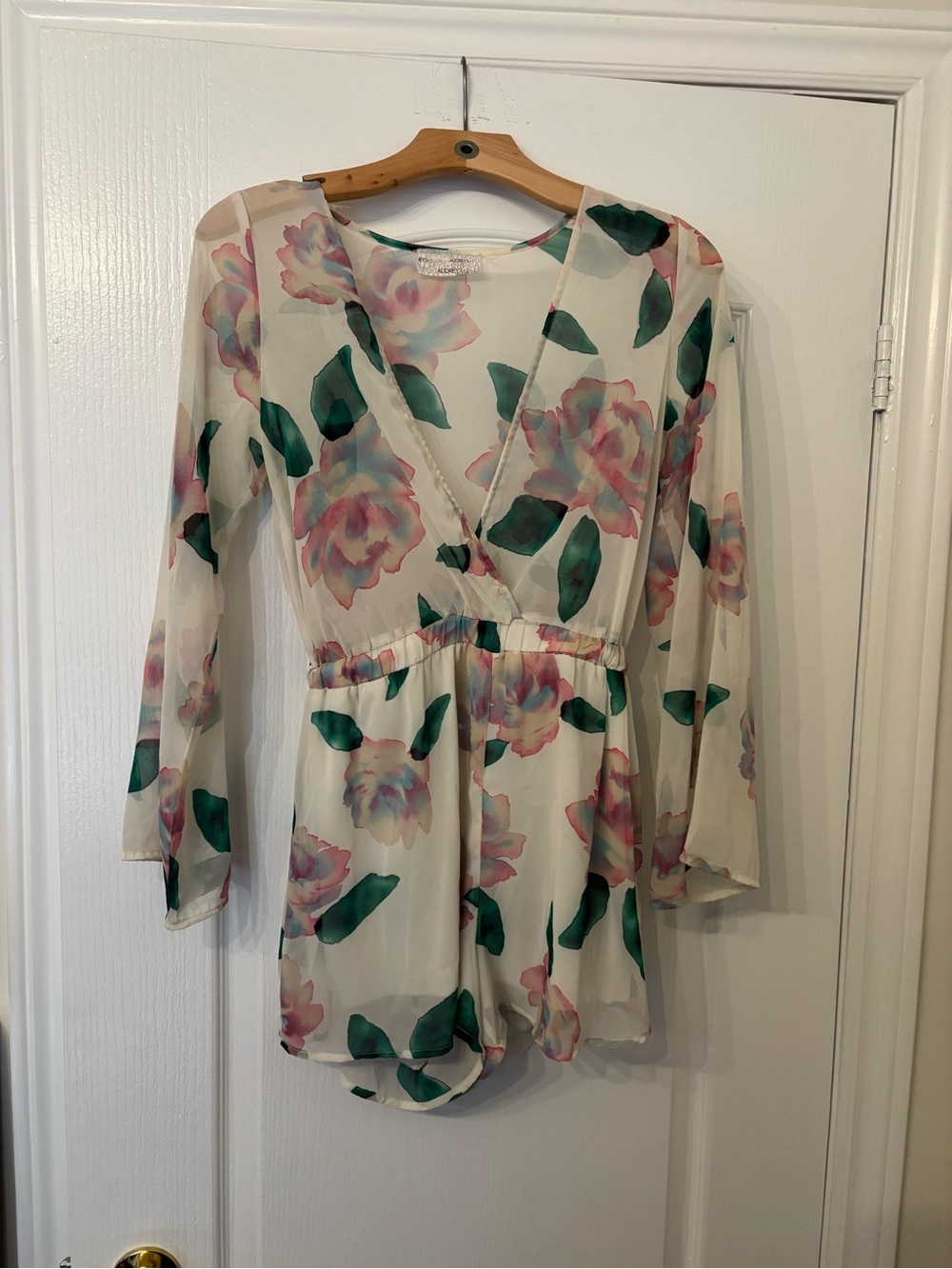 Audrey 3+1 White Floral Romper with Pink and Green Accents